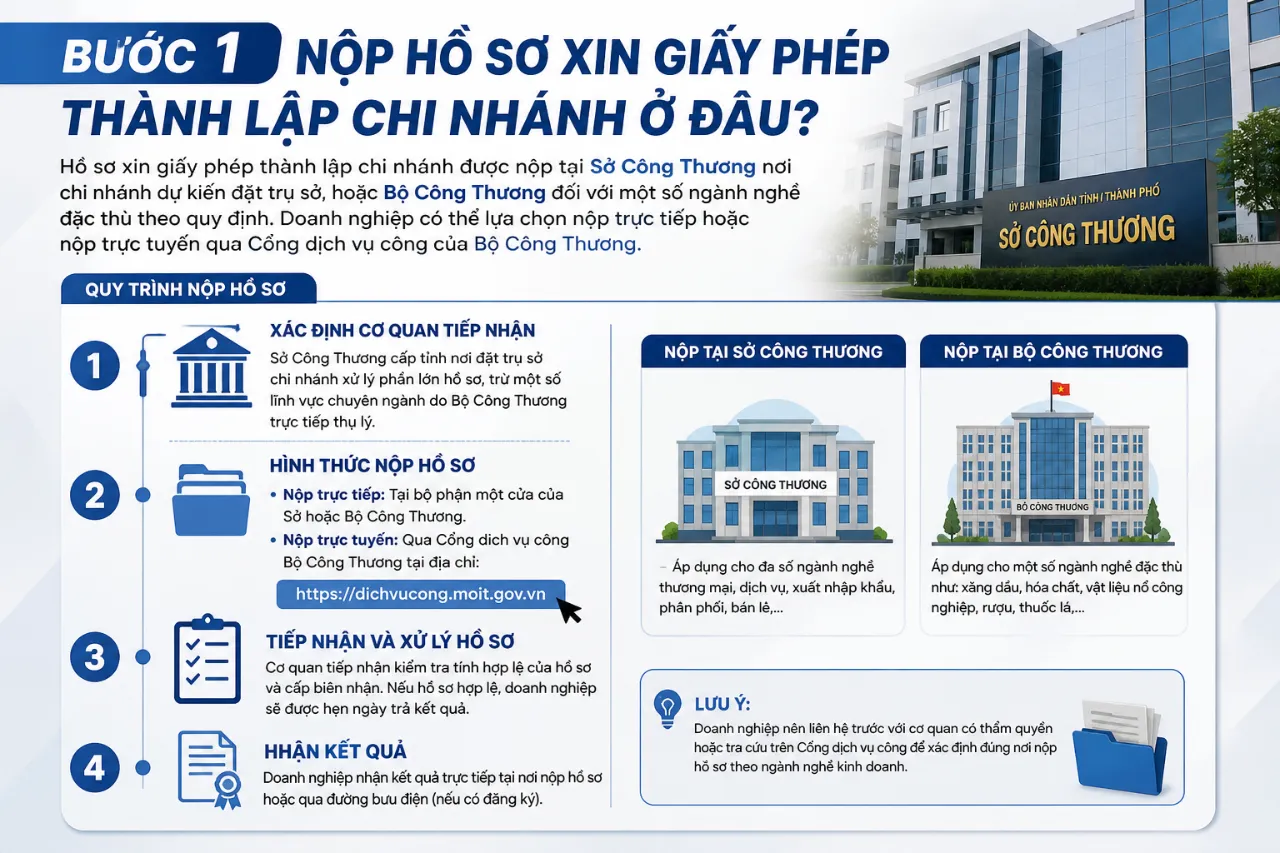 Bước 1 – Nộp Hồ Sơ Xin Giấy Phép Thành Lập Chi Nhánh Ở Đâu?