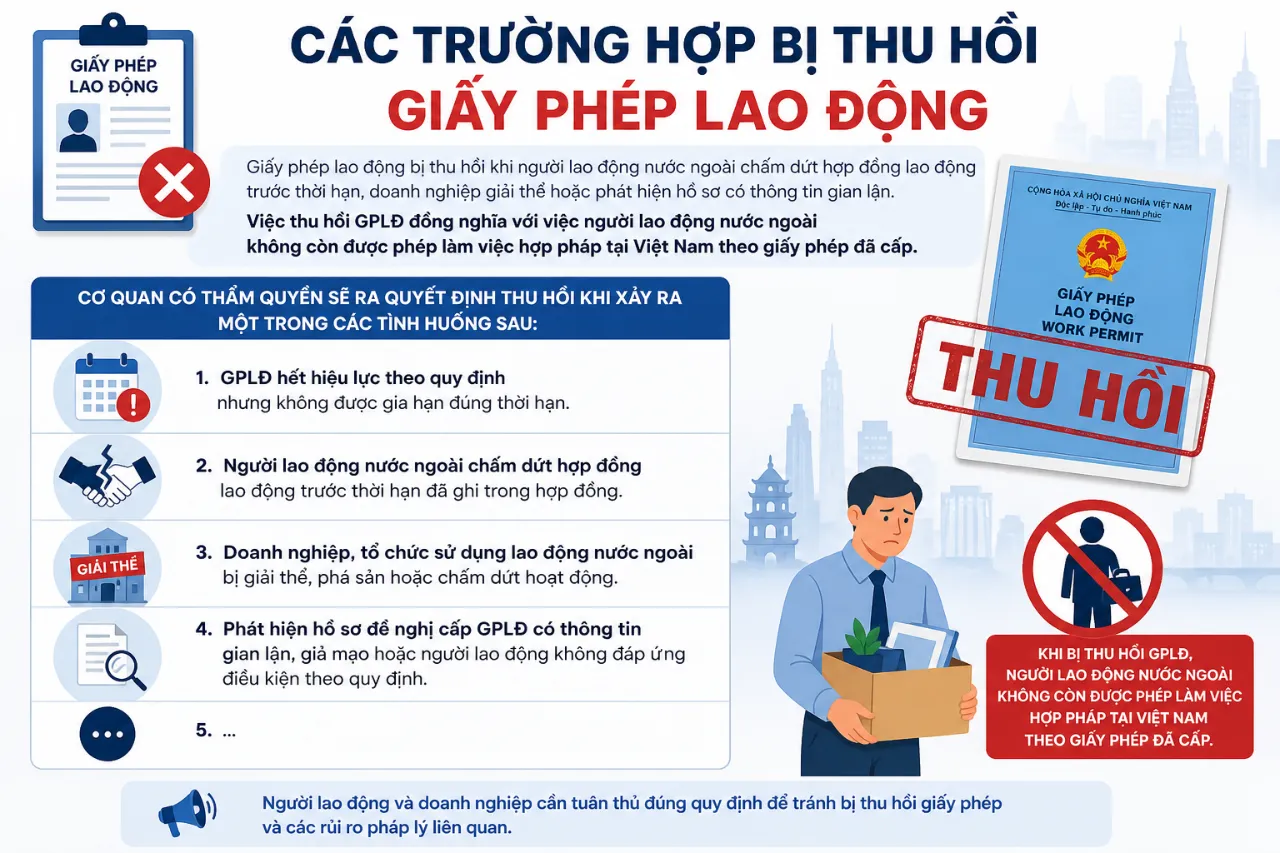 Các trường hợp bị thu hồi giấy phép lao động