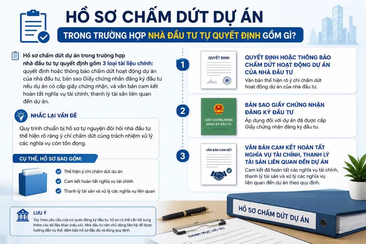 Hồ Sơ Chấm Dứt Dự Án Trong Trường Hợp Nhà Đầu Tư Tự Quyết Định Gồm Gì?