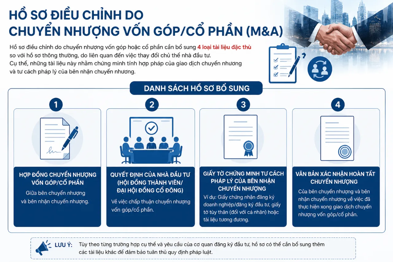 Hồ sơ điều chỉnh do chuyển nhượng vốn góp/cổ phần (M&A)