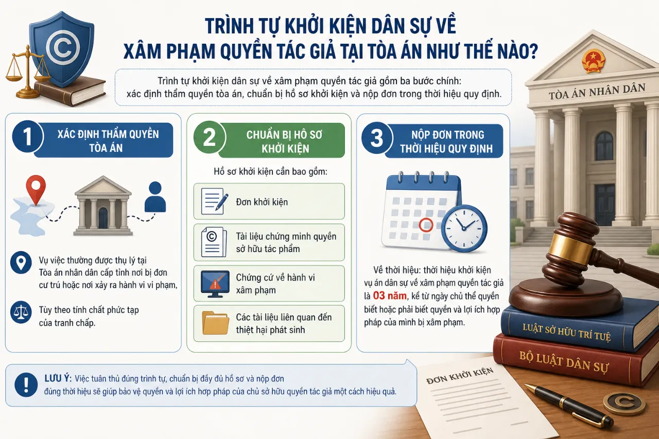 Trình Tự Khởi Kiện Dân Sự Về Xâm Phạm Quyền Tác Giả Tại Tòa Án Như Thế Nào?