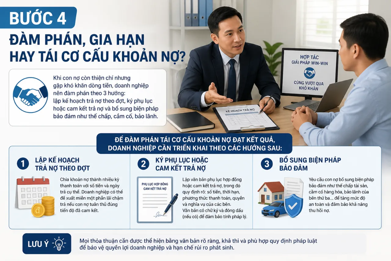 Bước 4 – đàm phán, gia hạn hay tái cơ cấu khoản nợ?