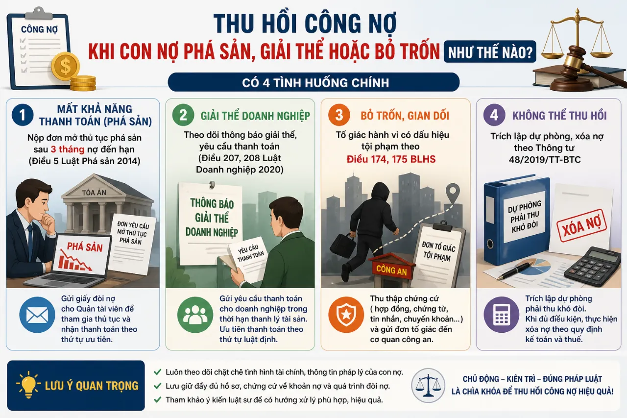 Thu hồi công nợ khi con nợ phá sản, giải thể hoặc bỏ trốn như thế nào?